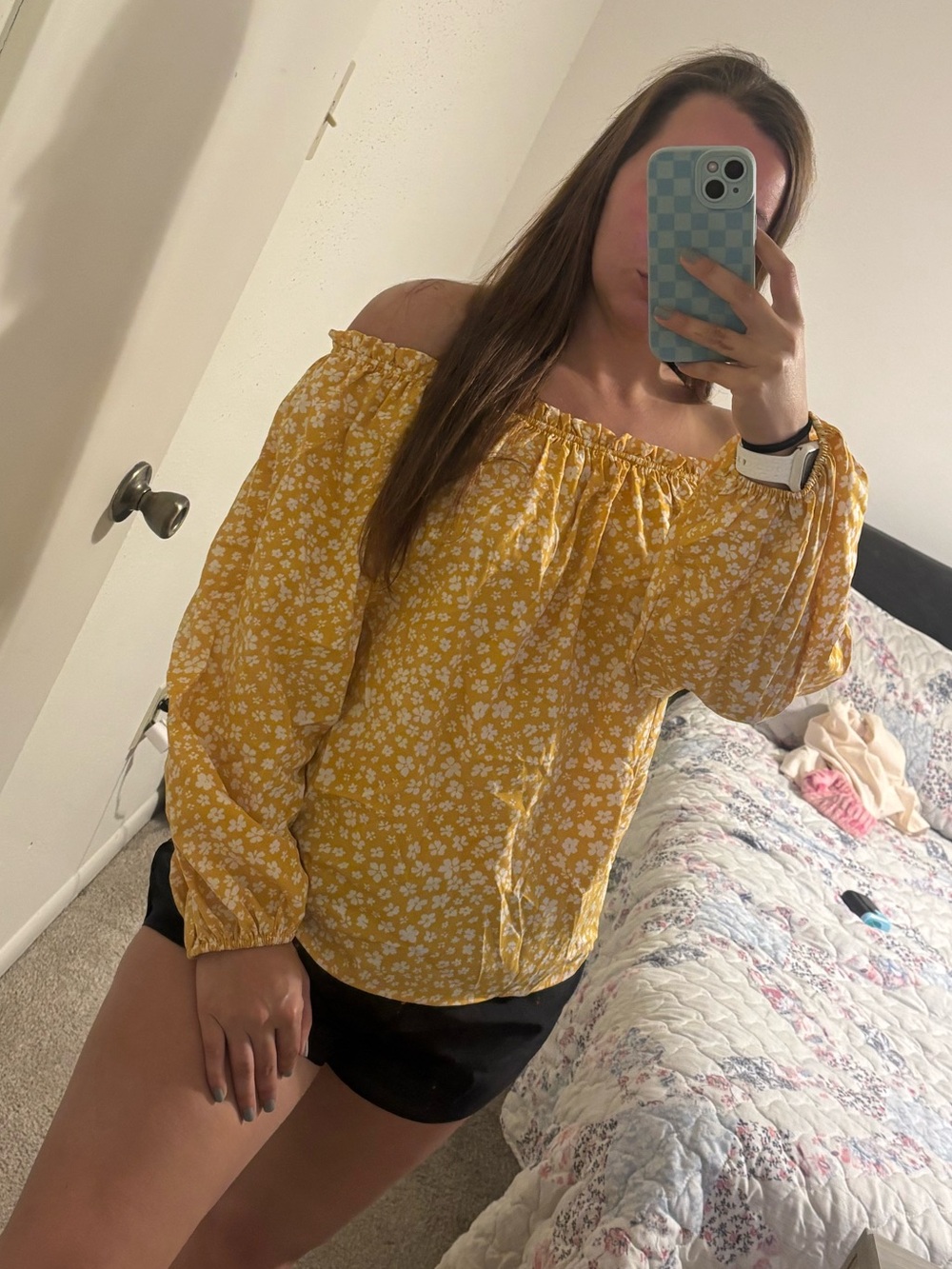 Women's Yellow Floral Off-Shoulder Top
